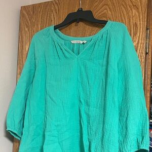 Soft Surroundings Turquoise Crinkle Peasant Tunic